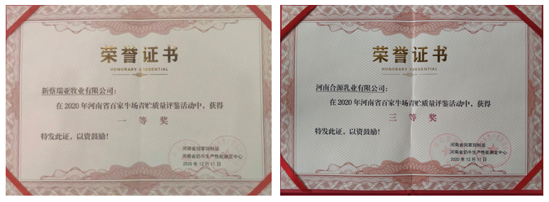 荣誉 | “百家牛场青贮质量评鉴活动”心博（中国）新蔡瑞亚牧业、河南合源乳业分别荣获一、三等奖