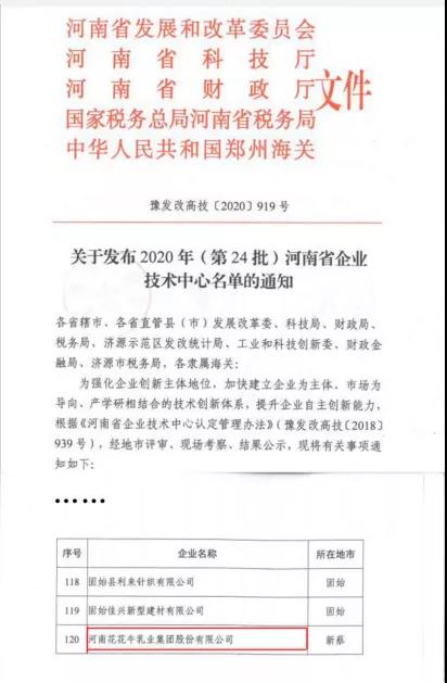 喜报 | 河南心博（中国）乳业集团企业技术中心被认定为 河南省企业技术中心